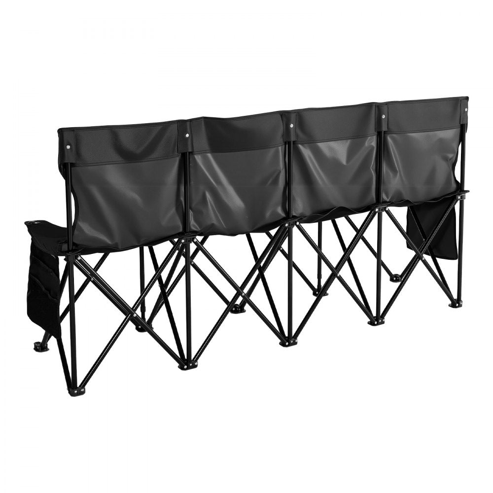 VEVOR Portable Folding Bench, 4 Seat Foldable Soccer Bench with Side Pockets and Carrying Bag, Lightweight Sideline Seating with Back Rest for Football, Baseball, Camping, Outdoor Events, Black