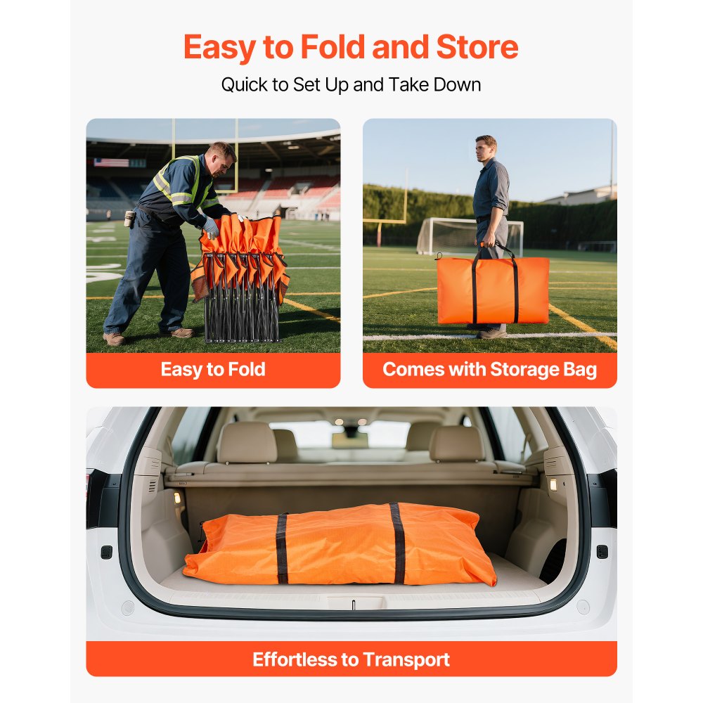 VEVOR Portable Folding Bench, 6 Seat Foldable Soccer Bench with Side Pockets and Carrying Bag, Lightweight Sideline Seating with Back Rest for Football, Baseball, Camping, Outdoor Events, Orange
