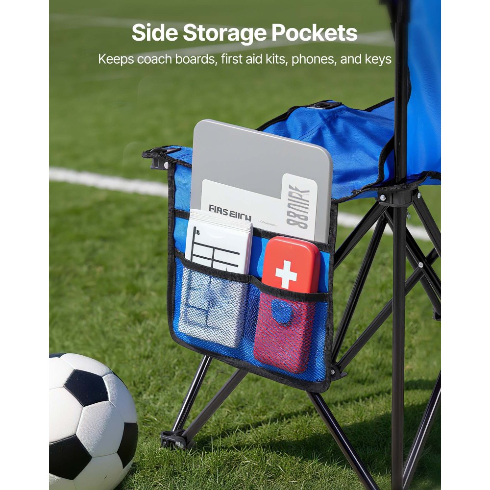VEVOR Portable Folding Bench, 8 Seat Foldable Soccer Bench with Side Pockets and Carrying Bag, Lightweight Sideline Seating with Back Rest for Football, Baseball, Camping, Outdoor Events, Blue