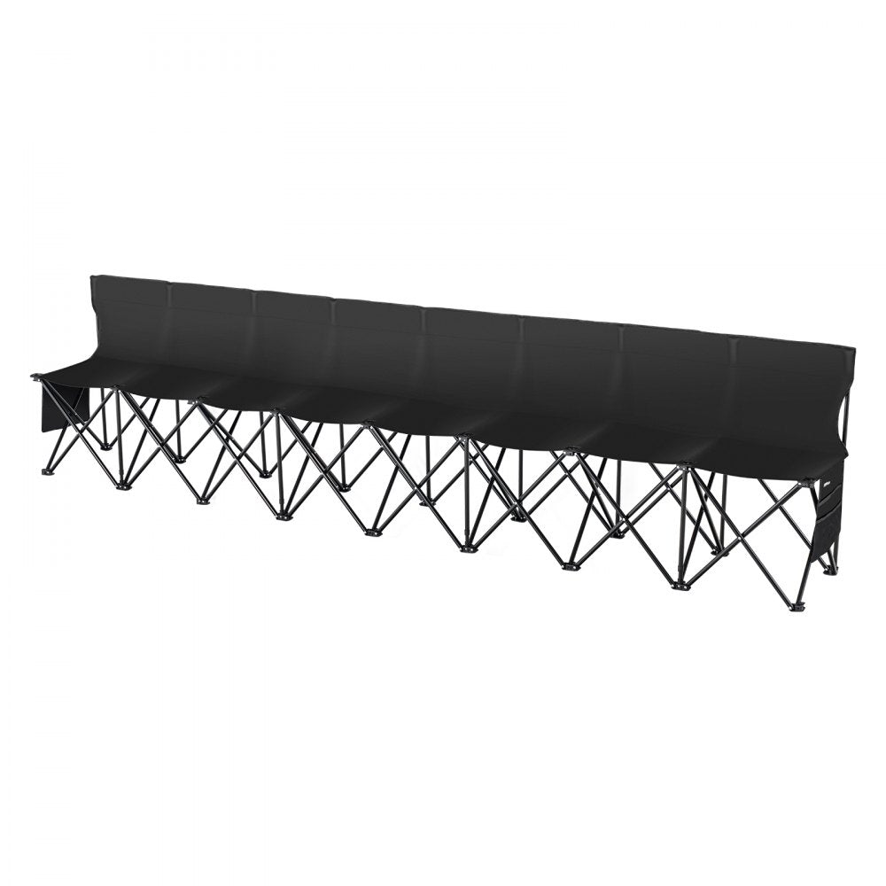 VEVOR Portable Folding Bench, 8 Seat Foldable Soccer Bench with Side Pockets and Carrying Bag, Lightweight Sideline Seating with Back Rest for Football, Baseball, Camping, Outdoor Events, Black