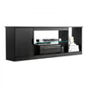 VEVOR TV Stand for TVs up to 65 inch, Modern Entertainment Center with Light Strip, Wooden TV Cabinet Storage with Glass Shelf and Adjustable Shelves, Console Table for Living Room and Bedroom, Black