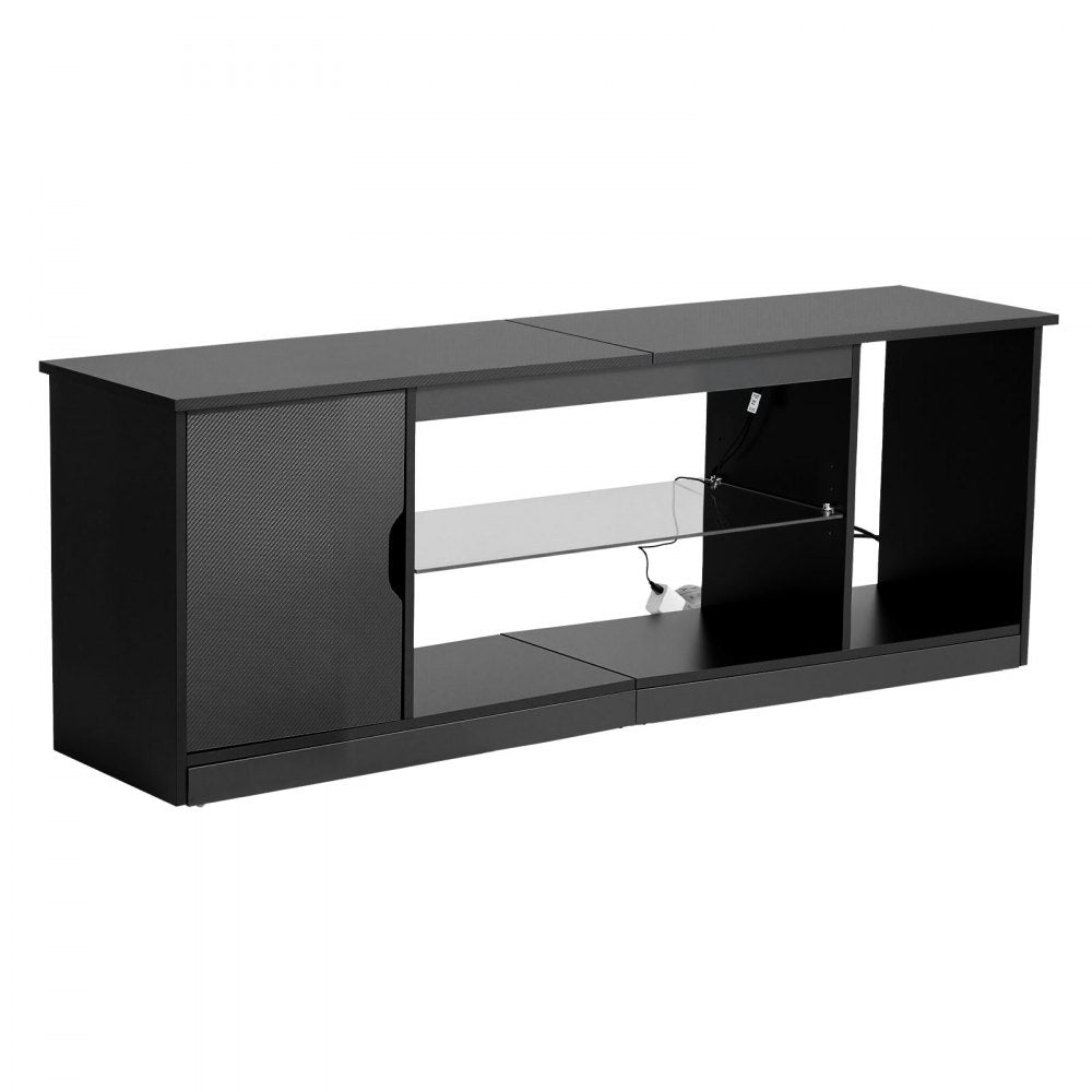 VEVOR TV Stand for TVs up to 65 inch, Modern Entertainment Center with Light Strip, Wooden TV Cabinet Storage with Glass Shelf and Adjustable Shelves, Console Table for Living Room and Bedroom, Black