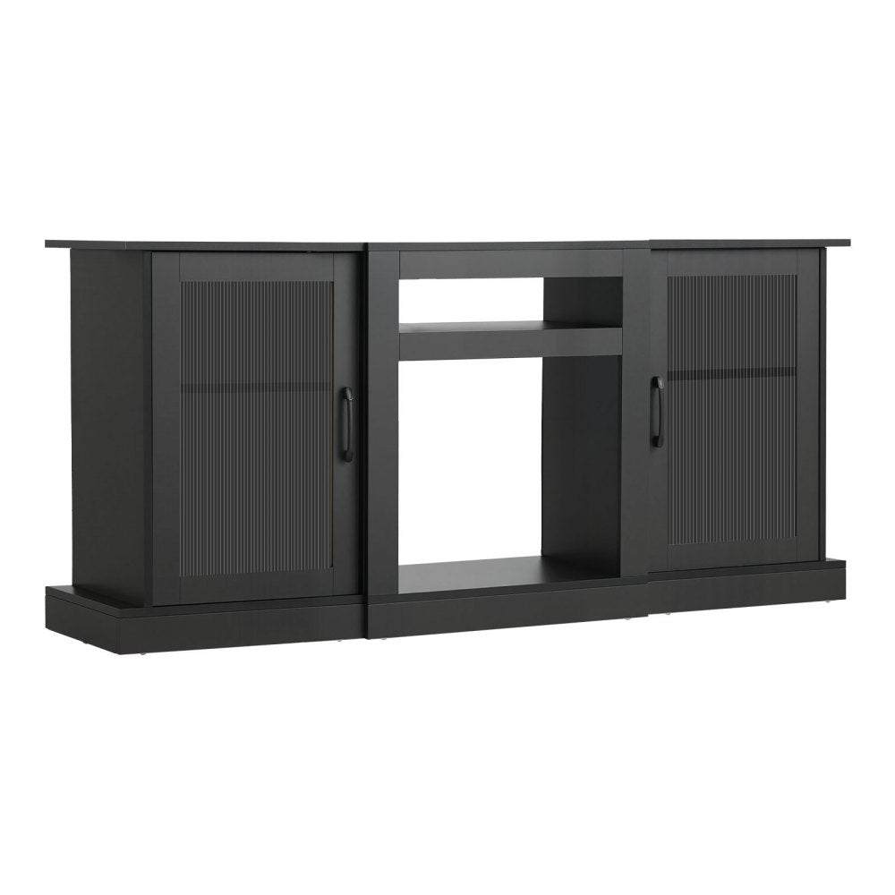 VEVOR TV Stand for TVs up to 65 inch, Modern Entertainment Center with Light Strip, Wooden TV Cabinet Storage with Glass Doors and Adjustable Shelves, Console Table for Living Room and Bedroom, Black