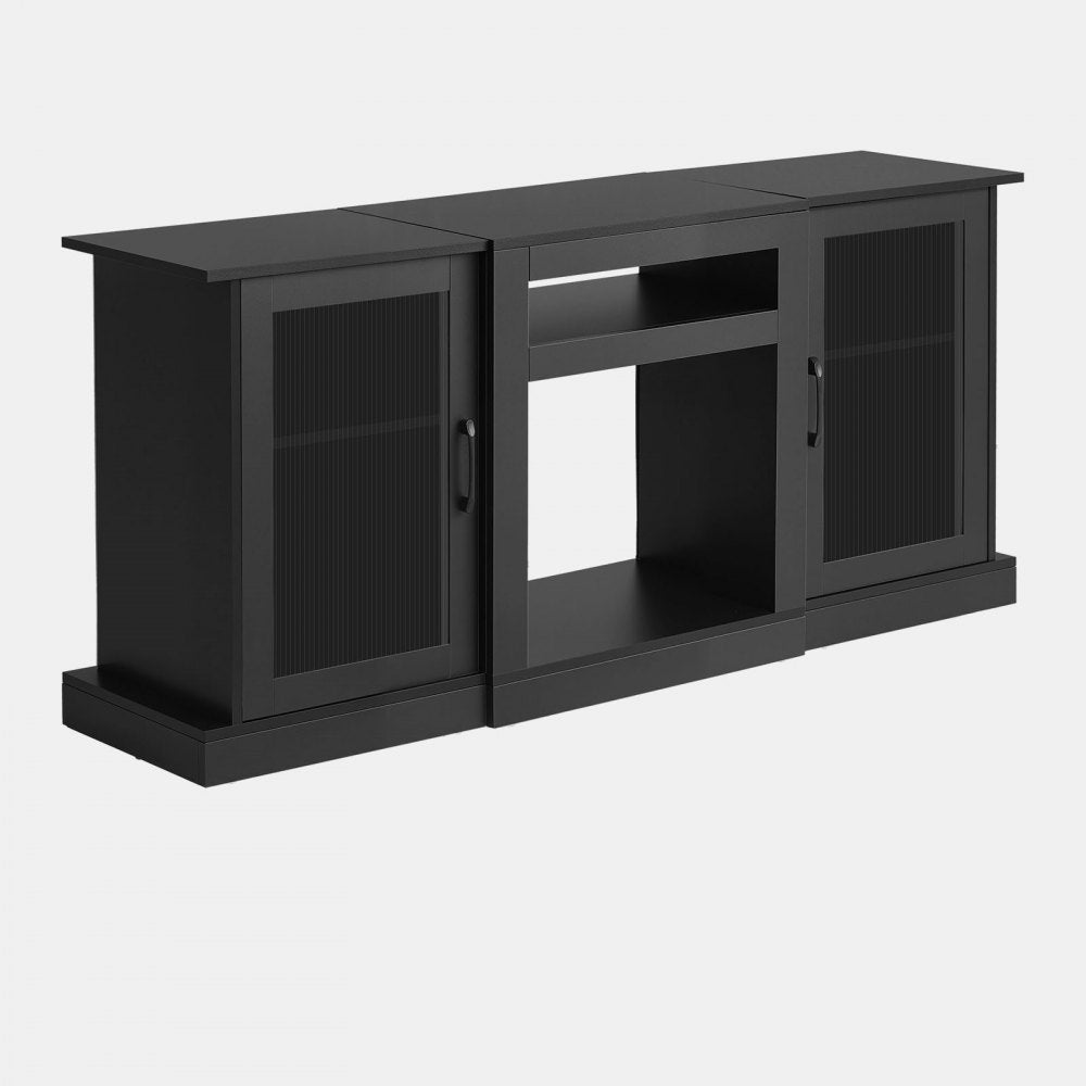 VEVOR TV Stand for TVs up to 65 inch, Modern Entertainment Center with Light Strip, Wooden TV Cabinet Storage with Glass Doors and Adjustable Shelves, Console Table for Living Room and Bedroom, Black