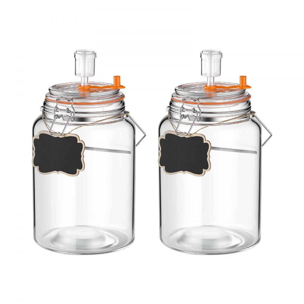 VEVOR 1 Gallon Glass Fermentation Jar, Wide Mouth Container Kit, 2-Pack, for Making Sauerkraut, Kimchi, Pickles and Vegetables, Glass Jars for Beginners with Airlocks, Latch Lids, and Silicone Rings