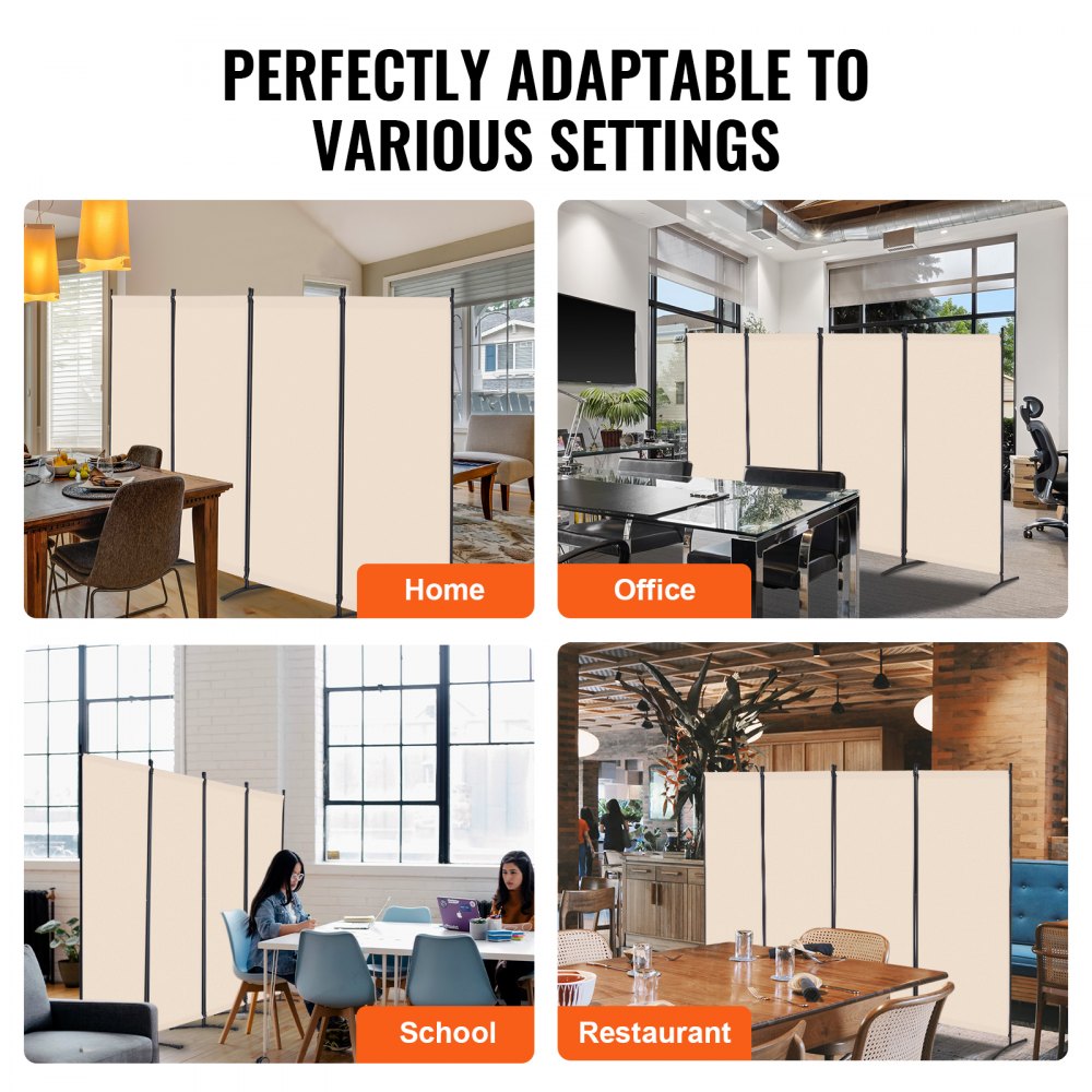 VEVOR Room Divider, 4 Panel Room Divider, Folding Privacy Screen and Portable Partition Divider for Room Separation, Freestanding Room Partitions for Office, Bedroom, Study, Beige