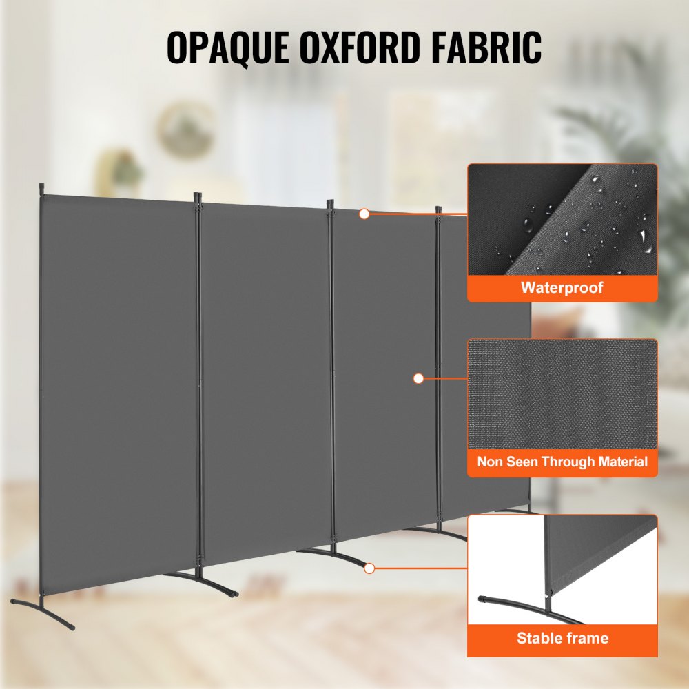 VEVOR Room Divider, 4 Panels Room Divider, Folding Privacy Screen and Portable Partition Divider for Room Separation, Freestanding Room Partitions for Office, Bedroom, Study, Grey