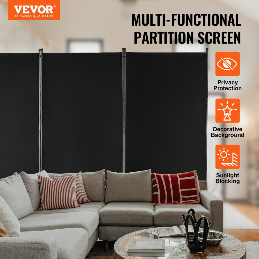 VEVOR Room Divider, 3 Panel Room Divider, Folding Privacy Screen and Portable Partition Divider for Room Separation, Freestanding Room Partitions for Office, Bedroom, Study, Black
