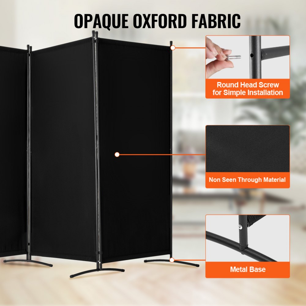 VEVOR Room Divider, 3 Panel Room Divider, Folding Privacy Screen and Portable Partition Divider for Room Separation, Freestanding Room Partitions for Office, Bedroom, Study, Black