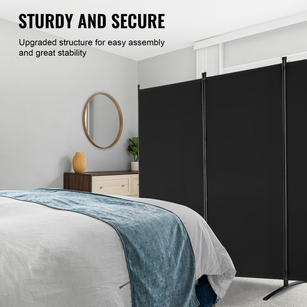 VEVOR Room Divider, 3 Panel Room Divider, Folding Privacy Screen and Portable Partition Divider for Room Separation, Freestanding Room Partitions for Office, Bedroom, Study, Black