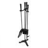 VEVOR Fireplace Tool Set, 4 PCS Fire Tool Set and Holder with Three-Prong Stand, Ash Shovel, Brush, Fire Place Poker, Wrought Iron Fireplace Accessories for Campfire Indoor/Outdoor, Black
