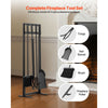 VEVOR Fireplace Tool Set, 5 PCS Fire Tool Set and Holder with Square-Frame Stand, Tongs, Ash Shovel, Brush, Fire Place Poker, Wrought Iron Steel Fireplace Accessories for Indoor/Outdoor, Black