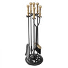 VEVOR Fireplace Tool Set, 5 PCS Fire Tool Set and Holder with Five-Prong Stand, Tongs, Ash Shovel, Brush, Fire Place Poker, Wrought Iron Fireplace Accessories for Indoor/Outdoor, Black & Brass