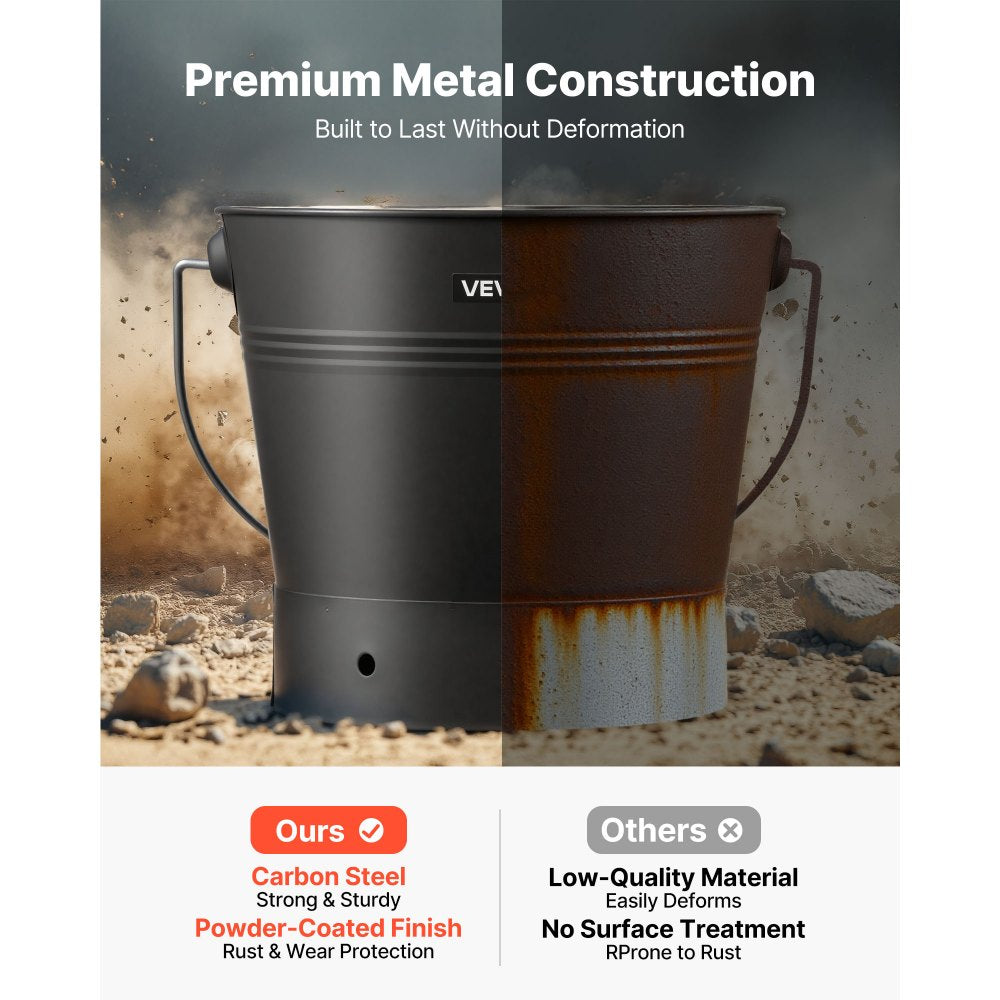 VEVOR Ash Bucket, 4 PCS with Lid, Shovel, Broom and Gloves, Metal Fireplace Charcoal Bucket and Ash Can, 2.6 GAL Large Capacity for Fireplace, Fire Pits, Wood Burning Stoves, Indoor and Outdoor