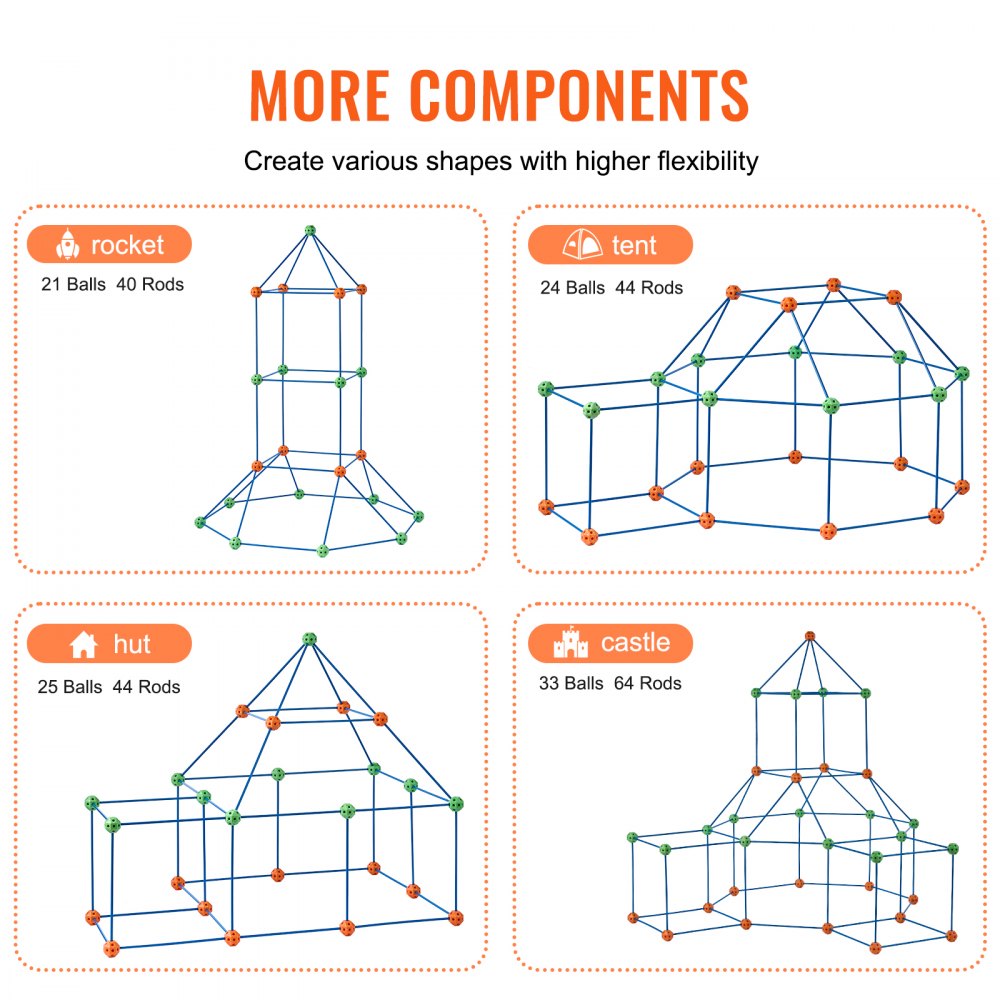 tent building kit Vevor Fort Building Kit Kids STEM Construction Toy Set 120-Piece New – FactoryPure