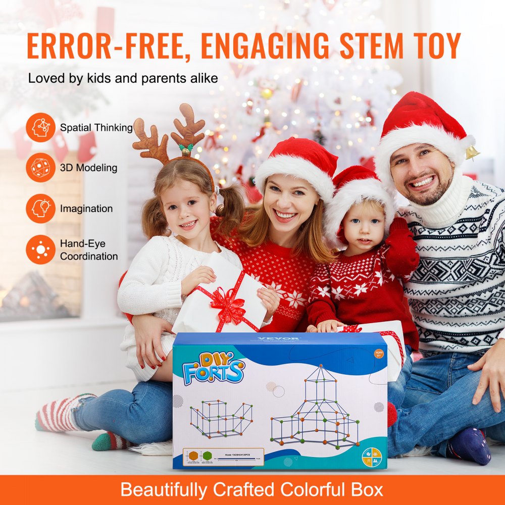 VEVOR Fort Building Kit for Kids, 120PCS STEM Building Toys, Educational Gift for 4 5 6 7 8+ Year Old Boys & Girls, Indoor Outdoor Play Tent Builder Set Construction Toys with 80 Rods and 40 Balls