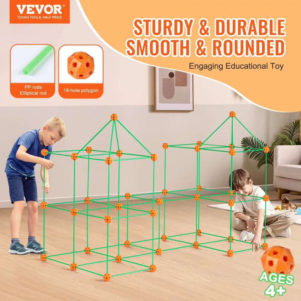 VEVOR Fort Building Kit for Kids, 140PCS Glow in The Dark STEM Building Toys, Educational Gift for 4 5 6 7 8+ Year Old Boys & Girls Indoor Outdoor Play Tent Construction Toys with 96 Rods and 44 Balls