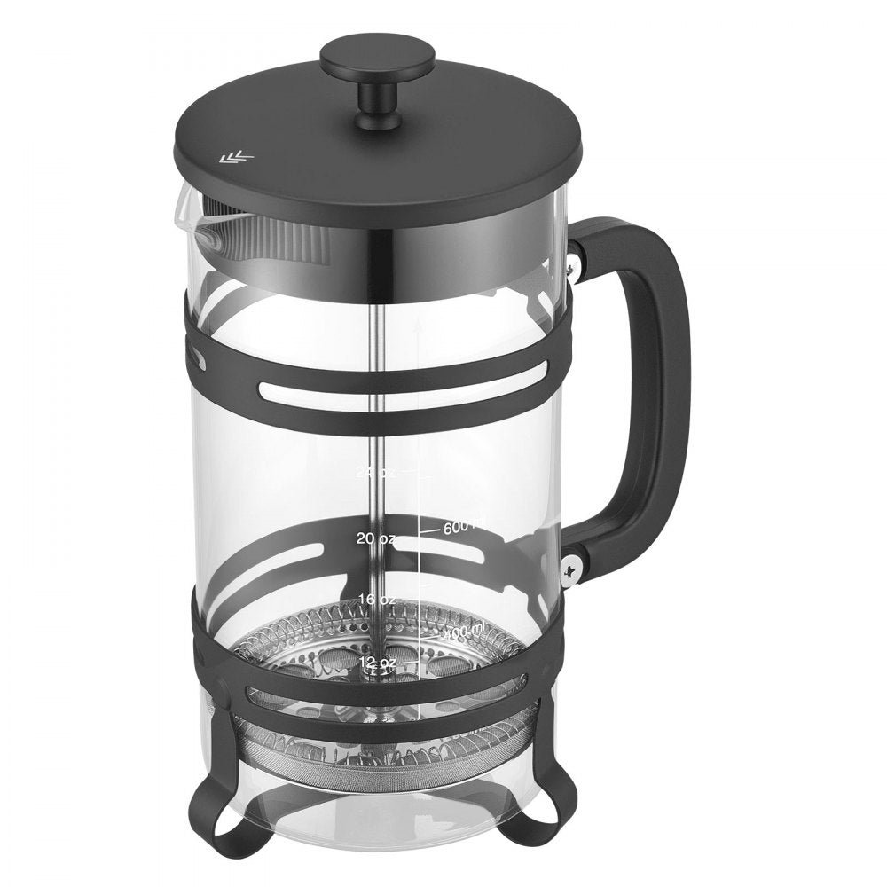 VEVOR French Press Coffee Maker, 34 Ounce 1 Liter Borosilicate Glass Coffee Press Tea Maker with Stainless Steel Filter, Large Glass French Presses Cold Brew for Camping Travel Home Kitchen, Silver