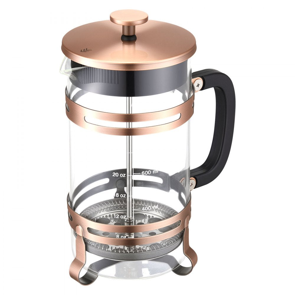 VEVOR French Press Coffee Maker, 34 Ounce 1 Liter Borosilicate Glass Coffee Press Tea Maker with Stainless Steel Filter, Large Glass French Presses Cold Brew for Camping Travel Home Kitchen, Copper