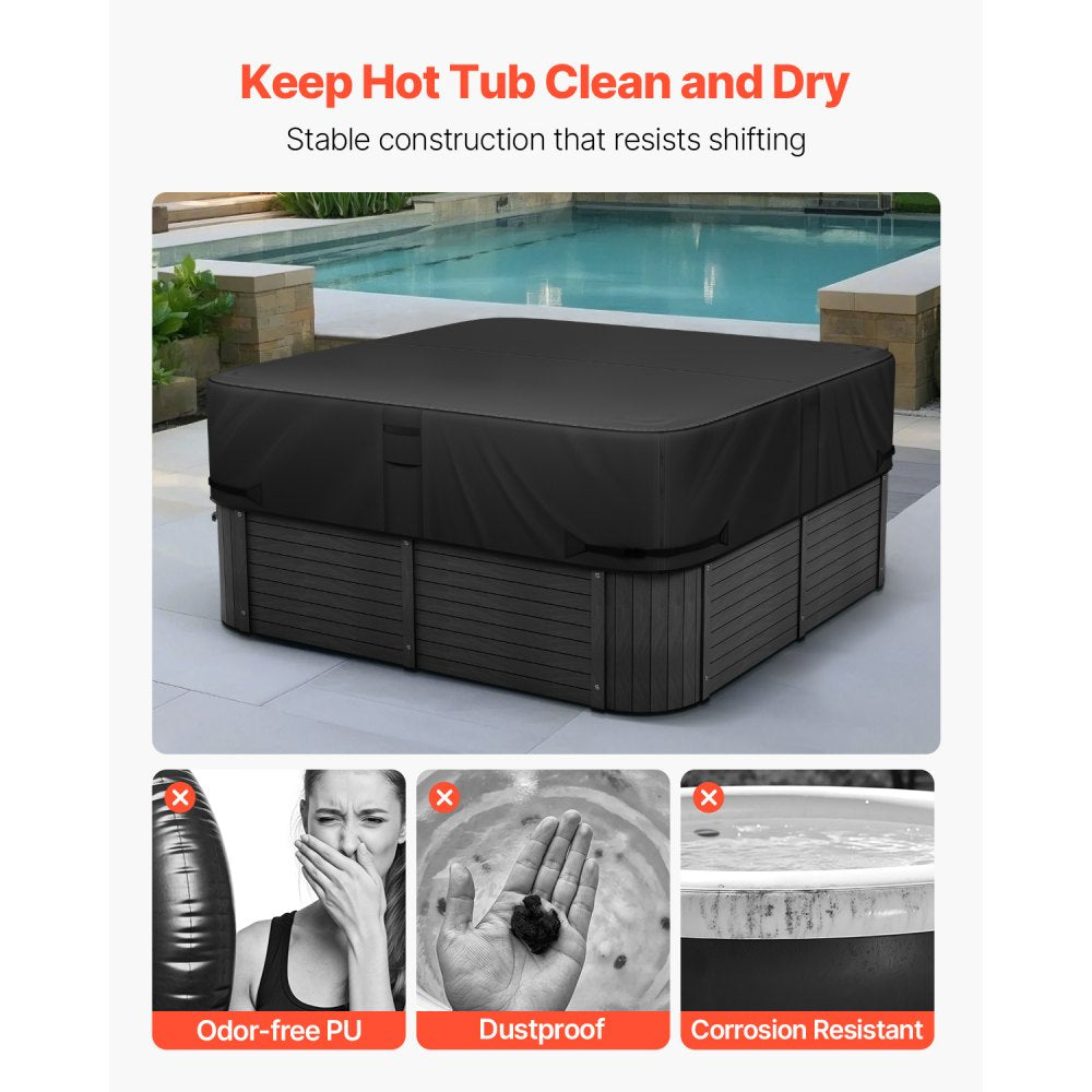 VEVOR Outdoor Hot Tub Cover, 85 x 85 x 20 Inch Weatherproof and Waterproof Hot Tub Cover Protector, 600D Heavy Duty Oxford Fabric and 950N Tearing Strength, Square Spa Covers for Hottub, Black