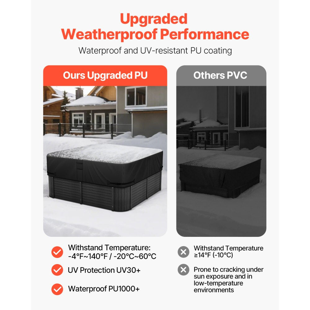 VEVOR Outdoor Hot Tub Cover, 80 x 80 x 20 Inch Weatherproof and Waterproof Hot Tub Cover Protector, 600D Heavy Duty Oxford Fabric and 950N Tearing Strength, Square Spa Covers for Hottub, Black
