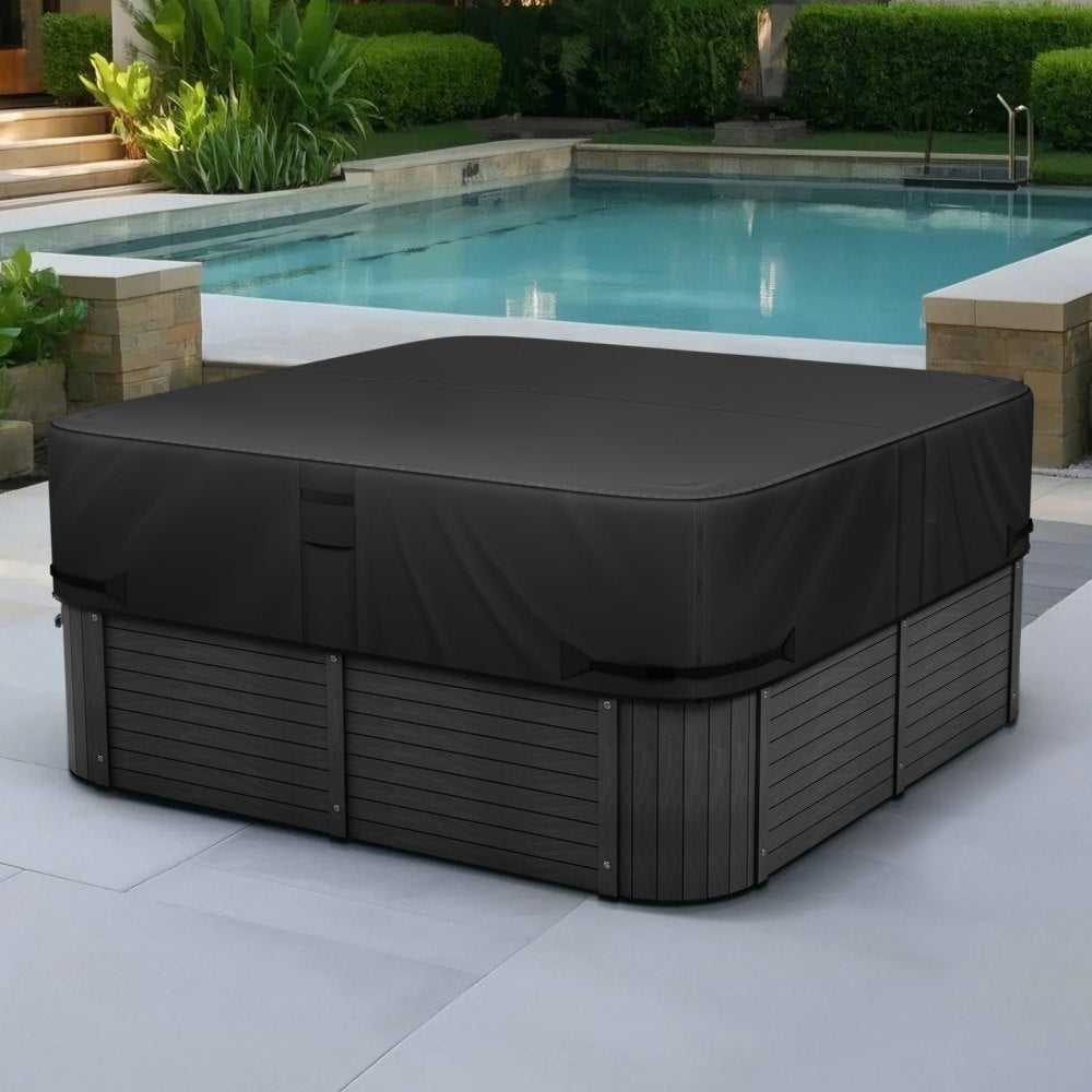 VEVOR Outdoor Hot Tub Cover, 95 x 95 x 20 Inch Weatherproof and Waterproof Hot Tub Cover Protector, 600D Heavy Duty Oxford Fabric and 950N Tearing Strength, Square Spa Covers for Hottub, Black