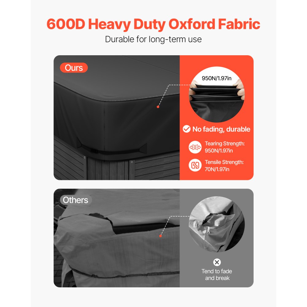 VEVOR Outdoor Hot Tub Cover, 90 x 90 x 20 Inch Weatherproof and Waterproof Hot Tub Cover Protector, 600D Heavy Duty Oxford Fabric and 950N Tearing Strength, Square Spa Covers for Hottub, Black