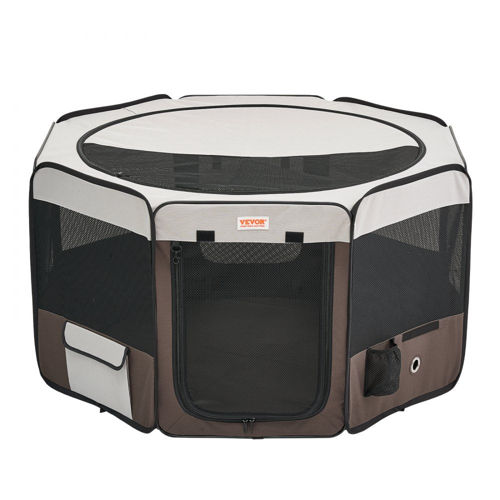 VEVOR Foldable Pet Playpen, 46 inch Portable Dog Playpen, Crate Kennel for Puppy, Dog, Cat, Premium Waterproof 600D Oxford Cloth, Removable Zipper, for Indoor Outdoor Travel Camping Use (Octagon, L)