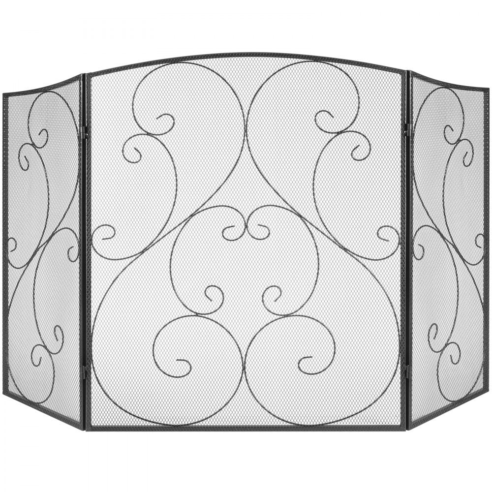 VEVOR Fireplace Screen 3 Panel, Sturdy Iron Mesh Fireplace Screen, 48"(L) x30.2"(H) Spark Guard Cover, No Assembly Required, Free Standing Fireplace Fence Grate for Living Room Home Decor Vintage Blac