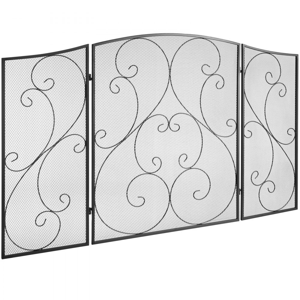 VEVOR Fireplace Screen 3 Panel, Sturdy Iron Mesh Fireplace Screen, 48"(L) x30.2"(H) Spark Guard Cover, No Assembly Required, Free Standing Fireplace Fence Grate for Living Room Home Decor Vintage Blac