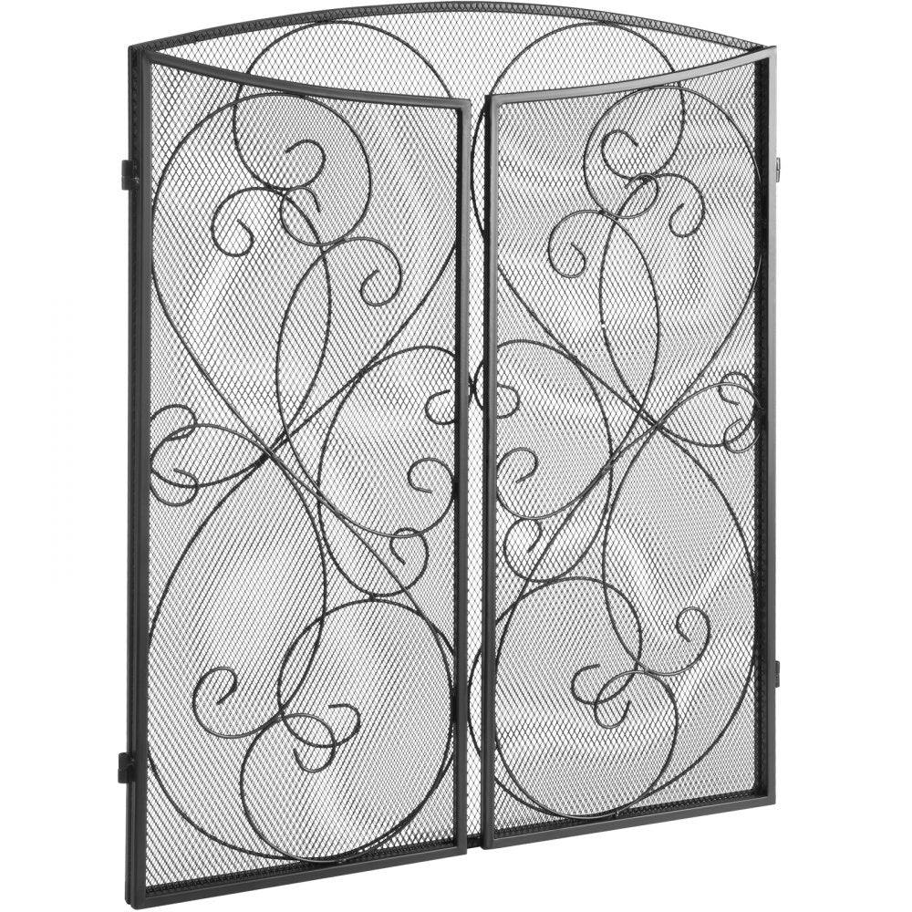 VEVOR Fireplace Screen 3 Panel, Sturdy Iron Mesh Fireplace Screen, 48"(L) x30.2"(H) Spark Guard Cover, No Assembly Required, Free Standing Fireplace Fence Grate for Living Room Home Decor Vintage Blac