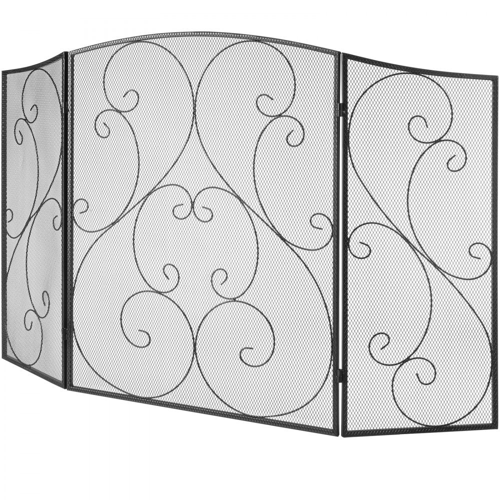 VEVOR Fireplace Screen 3 Panel, Sturdy Iron Mesh Fireplace Screen, 48"(L) x30.2"(H) Spark Guard Cover, No Assembly Required, Free Standing Fireplace Fence Grate for Living Room Home Decor Vintage Blac