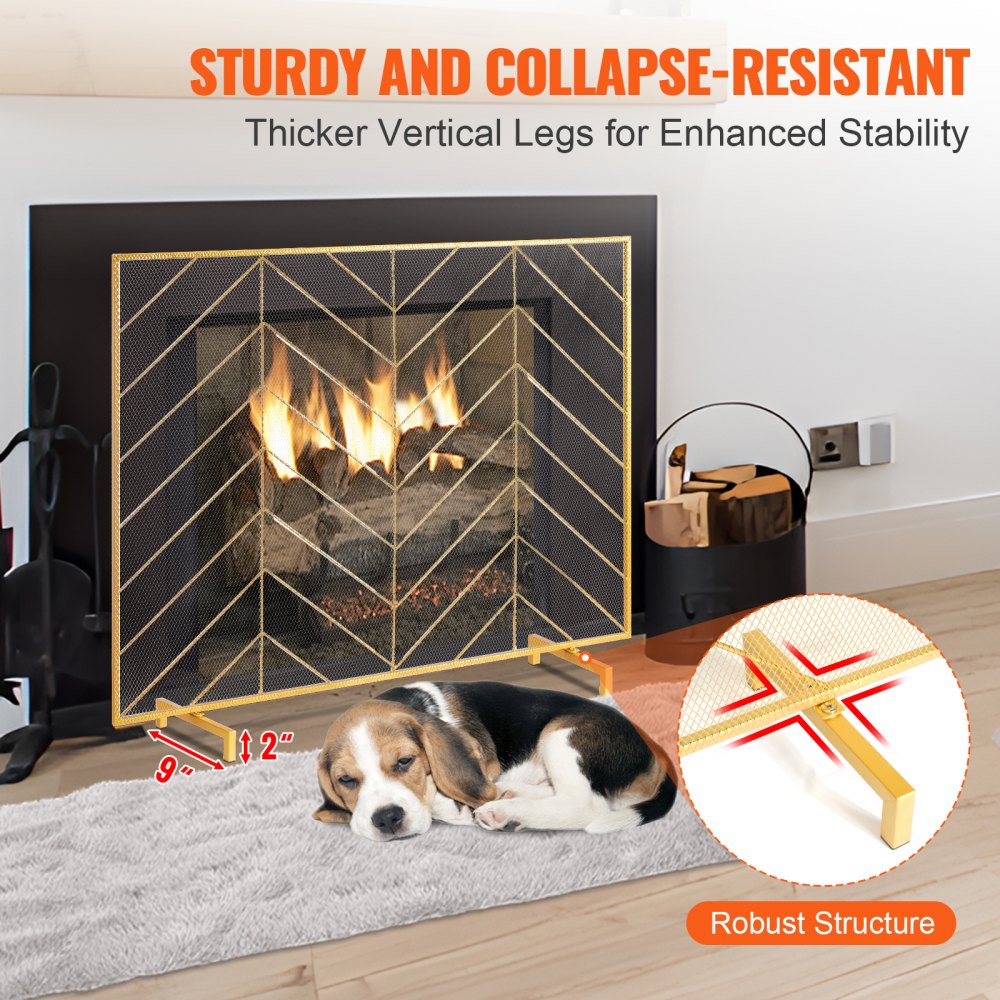 VEVOR Fireplace Screen Single Panel, Sturdy Iron Mesh Fireplace Screen, 38.6"(L) x29.8"(H) Spark Guard Cover, Simple Installation, Free Standing Fire Fence Grate for Living Room Home Decor Modern