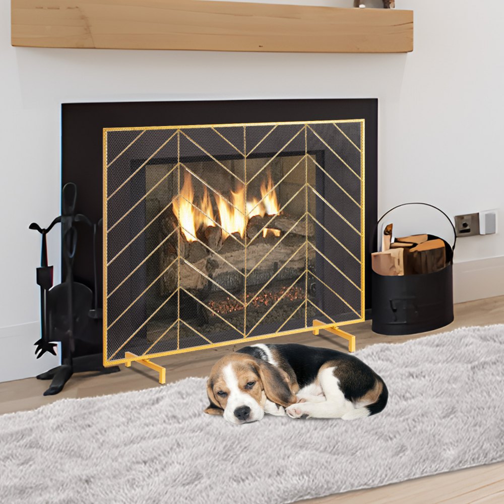 VEVOR Fireplace Screen Single Panel, Sturdy Iron Mesh Fireplace Screen, 38.6"(L) x29.8"(H) Spark Guard Cover, Simple Installation, Free Standing Fire Fence Grate for Living Room Home Decor Modern