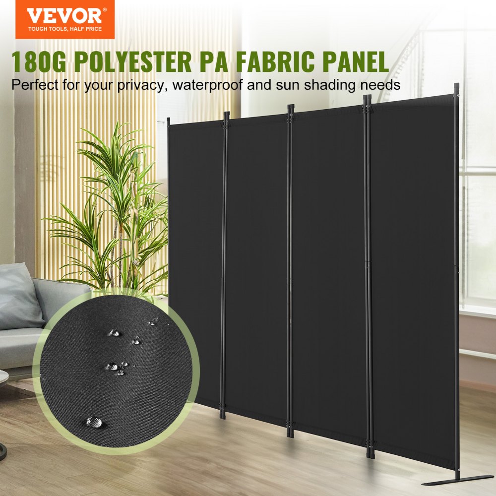 VEVOR Room Divider,  4 Panel Room Dividers and Folding Privacy Screens, Fabric Partition Room Dividers for Office, Bedroom, Dining Room, Study, Freestanding, Black