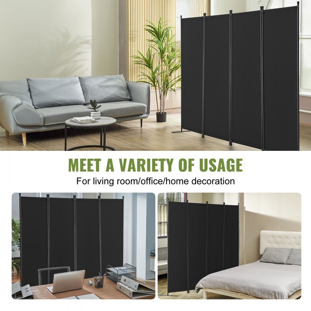VEVOR Room Divider,  4 Panel Room Dividers and Folding Privacy Screens, Fabric Partition Room Dividers for Office, Bedroom, Dining Room, Study, Freestanding, Black