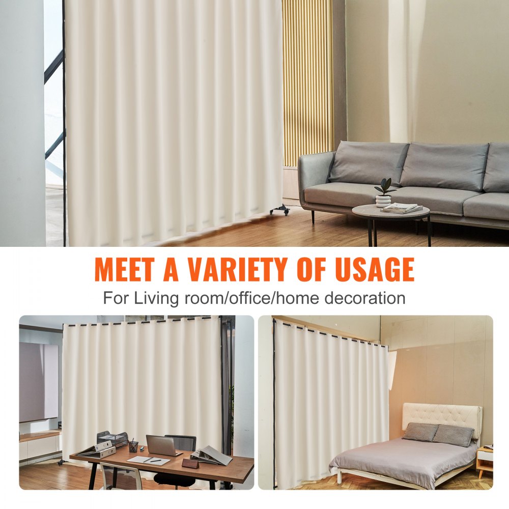VEVOR Room Divider, Portable Panel Room Divider with Wheels Curtain Divider Stand, Freestanding Room Divider Privacy Screen for Office, Bedroom, Dining Room, Study, Beige