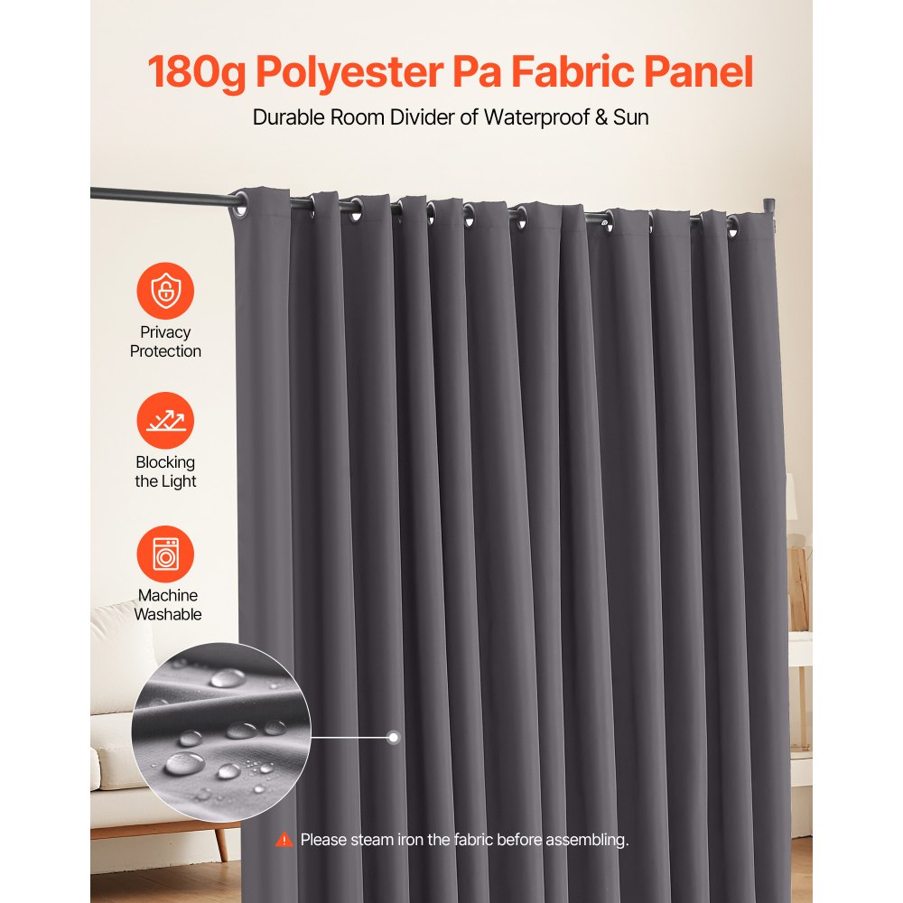 VEVOR Room Divider, Portable Panel Room Divider with Wheels Curtain Divider Stand, Freestanding Room Divider Privacy Screen for Office, Bedroom, Dining Room, Study, Gray