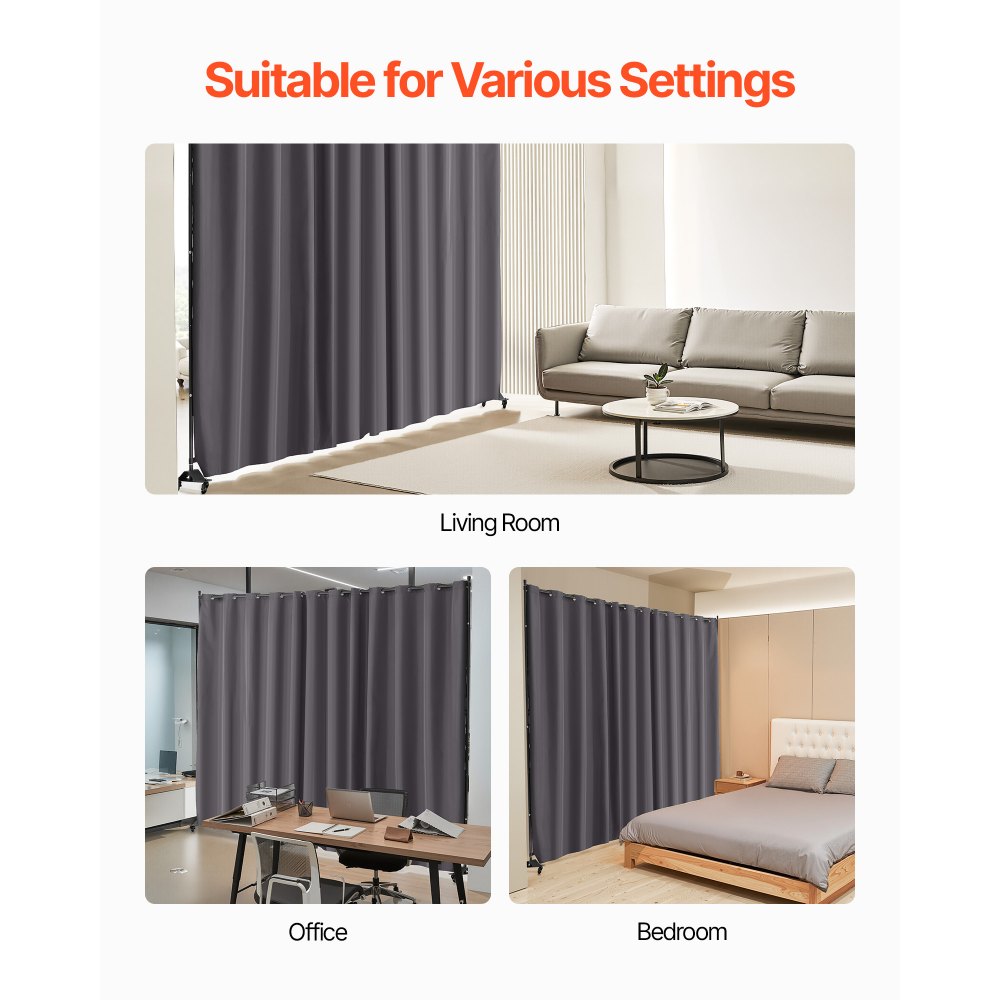 VEVOR Room Divider, Portable Panel Room Divider with Wheels Curtain Divider Stand, Freestanding Room Divider Privacy Screen for Office, Bedroom, Dining Room, Study, Gray