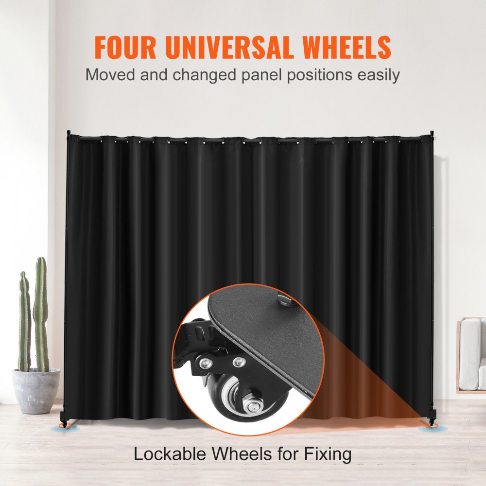 VEVOR Room Divider, Portable Panel Room Divider with Wheels Curtain Divider Stand, Freestanding Room Divider Privacy Screen for Office, Bedroom, Dining Room, Study, Black