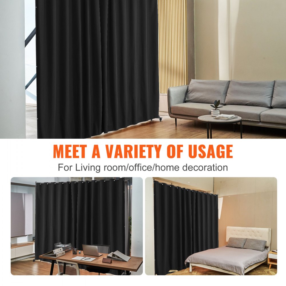 VEVOR Room Divider, Portable Panel Room Divider with Wheels Curtain Divider Stand, Freestanding Room Divider Privacy Screen for Office, Bedroom, Dining Room, Study, Black