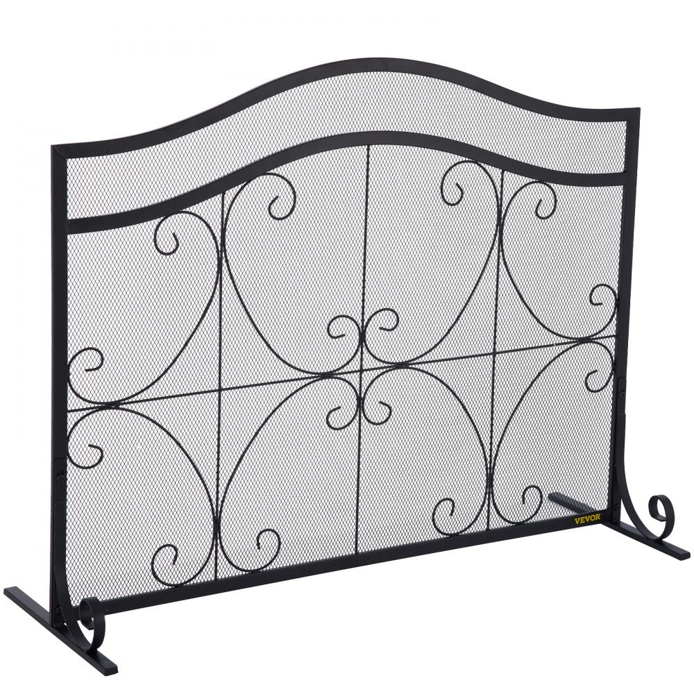 VEVOR Fireplace Screen, 38 x 26.5 Inch,Heavy Duty Iron Freestanding Spark Guard with Support, Metal Mesh Craft, Broom Tong Shovel Poker Included for Fireplace Decoration & Protection, Black