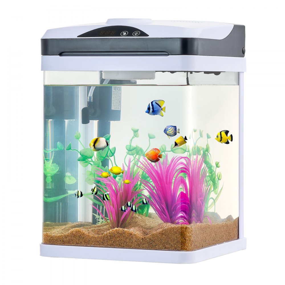 VEVOR Fish Tank Aquarium, 2 Gallon LED Square Ultra-Clear Glass Tank Temperature Monitoring Adjustable 7 Color Lighting, Self Cleaning System Fishbowl for Freshwater & Saltwater Fish Home,Office,Pet