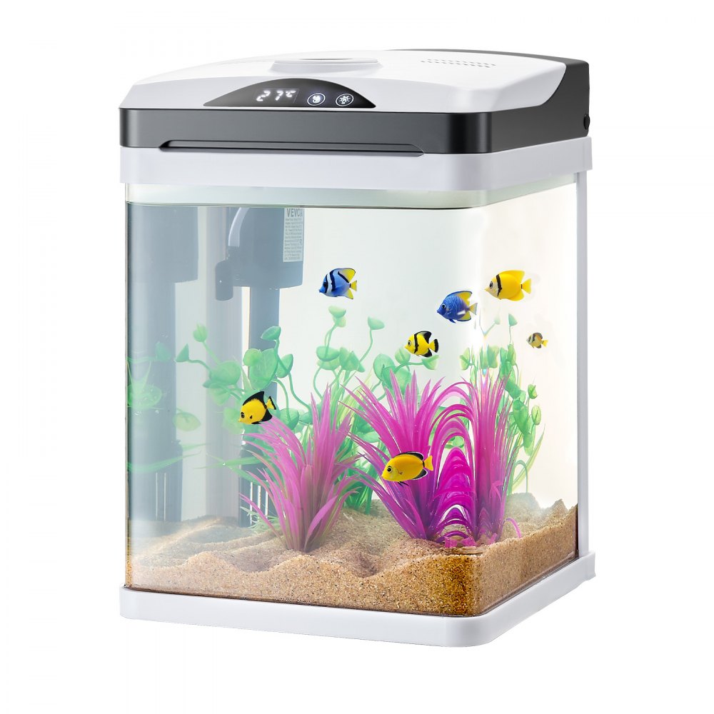 VEVOR Fish Tank Aquarium, 2 Gallon LED Square Ultra-Clear Glass Tank Temperature Monitoring Adjustable 7 Color Lighting, Self Cleaning System Fishbowl for Freshwater & Saltwater Fish Home,Office,Pet