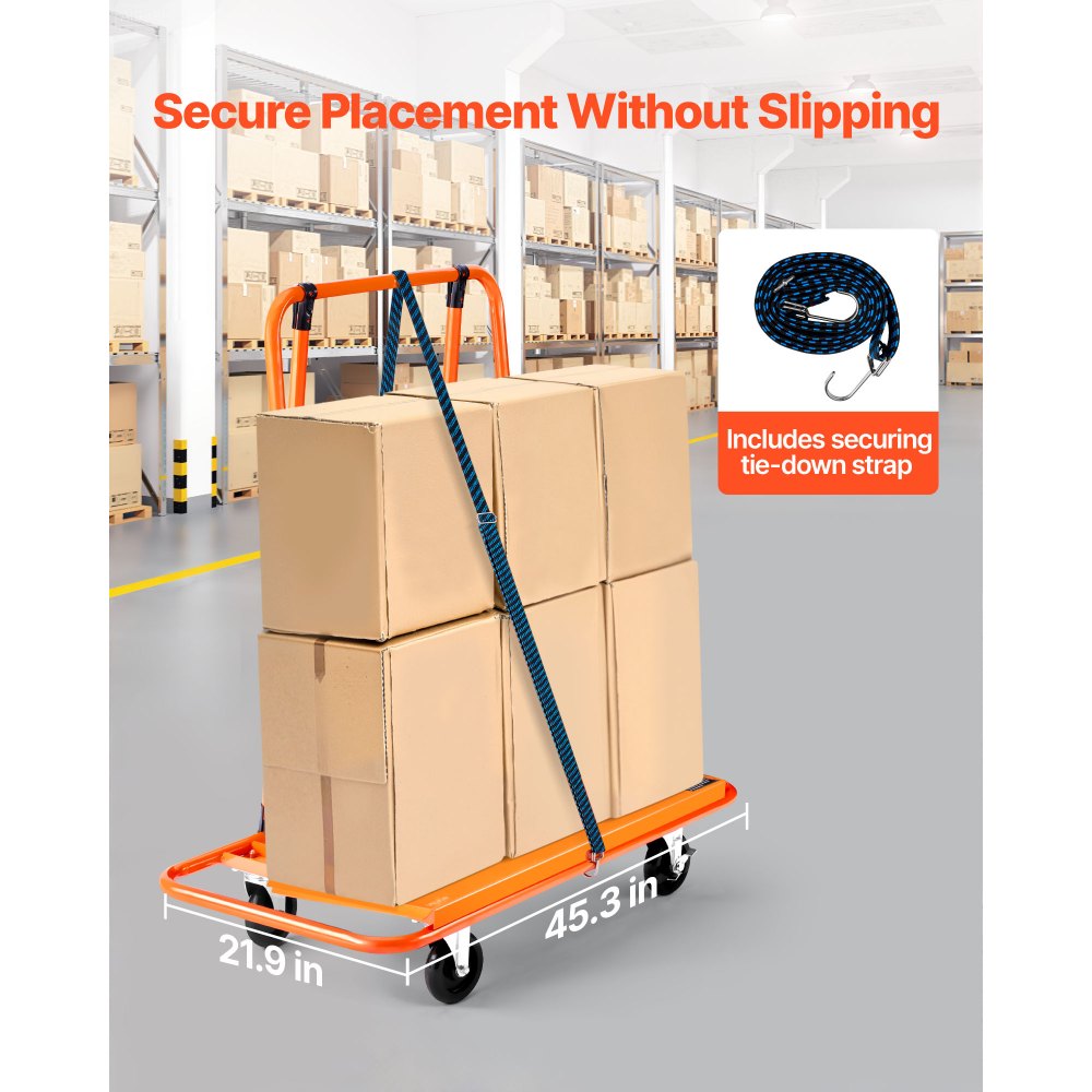 VEVOR Drywall Cart Dolly, 1800 lbs Load Capacity, Steel Panel Dolly with 4 Swivel Casters, Durable & Long-lasting, Panel Truck Cart with Tie-Down Strap for Plywood, Plasterboard, Glass, Orange