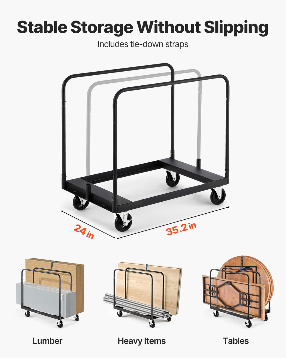 VEVOR Drywall Cart Dolly, 1800 lbs Load Capacity, Steel Panel Truck Cart with 5 inch Swivel Casters, Lumber Drywall Dolly with with Tie-Down Strap & 3 Side Handrails for Factory, Warehouse, Garage, Black