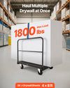 VEVOR Drywall Cart Dolly, 1800 lbs Load Capacity, 2-in-1 Steel Panel Truck Cart with 5 inch Swivel Casters, 36 x 24 inch Platform Truck with 3 Side Handrails for Factory, Warehouse, Garage, Black