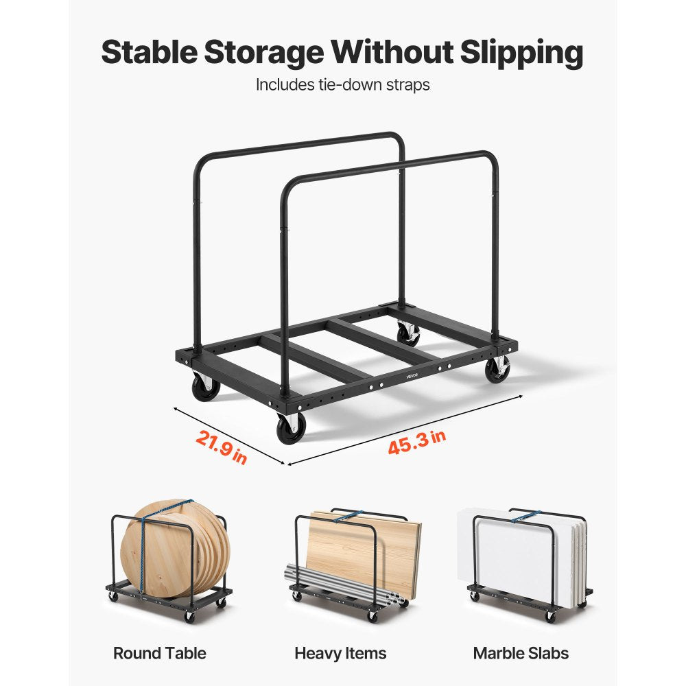 VEVOR Drywall Cart Dolly, 1800 lbs Load Capacity, Steel Panel Truck Cart with 5 inch Swivel Casters, Lumber Drywall Dolly with Tie-Down Strap & 2 Side Handrails for Factory, Warehouse, Garage, Black