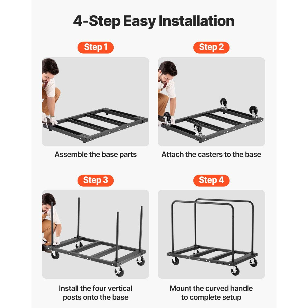 VEVOR Drywall Cart Dolly, 1800 lbs Load Capacity, Steel Panel Truck Cart with 5 inch Swivel Casters, Lumber Drywall Dolly with Tie-Down Strap & 2 Side Handrails for Factory, Warehouse, Garage, Black