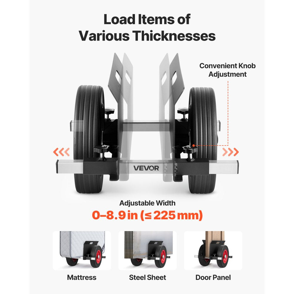 VEVOR Panel Dolly, 1000 lbs Load Capacity, Drywall Mover with 10 Inch Rubber Wheels Fits Different Terrain, Adjustable Clamp Panel Cart for Steel Panels, Mattress, Doors and Drywall Sheet, Black